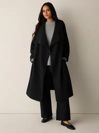 Eileen Fisher Lightweight Boiled Wool Drape Neck Coat In Regenerative Wool In Charcoal