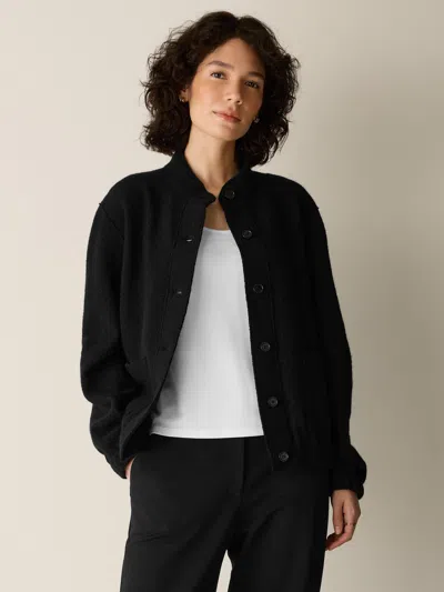 Eileen Fisher Lightweight Boiled Wool Flight Jacket In Regenerative Wool In Black