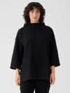 Eileen Fisher Lightweight Boiled Wool Funnel Neck Top In Regenerative Wool In Black