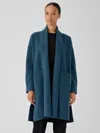 Eileen Fisher Lightweight Boiled Wool High Collar Coat In Regenerative Wool In Blue