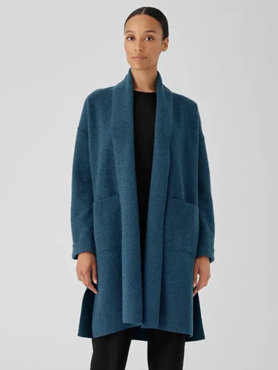 Eileen Fisher Lightweight Boiled Wool High Collar Coat In Regenerative Wool In Blue
