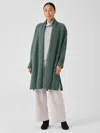 Eileen Fisher Lightweight Boiled Wool High Collar Coat In Regenerative Wool In Green
