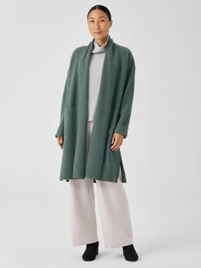 Eileen Fisher Lightweight Boiled Wool High Collar Coat In Regenerative Wool In Green