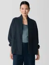 Eileen Fisher Lightweight Boiled Wool High Collar Jacket In Regenerative Wool In Blue