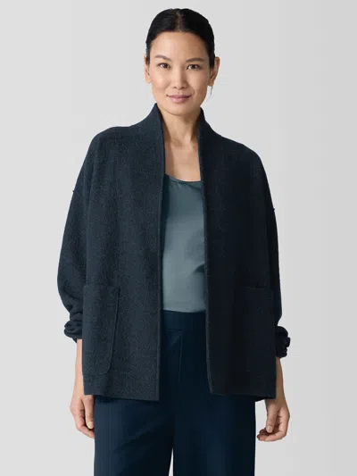 Eileen Fisher Lightweight Boiled Wool High Collar Jacket In Regenerative Wool In Blue