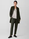 Eileen Fisher Lightweight Boiled Wool High Collar Jacket In Regenerative Wool In Green