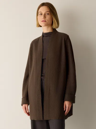 Eileen Fisher Lightweight Boiled Wool High Collar Jacket In Regenerative Wool In Hazelwood