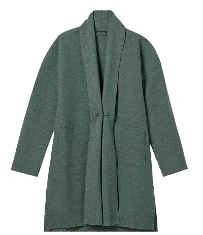 Pre-owned Eileen Fisher Lightweight Boiled Wool Long Cardigan Coat Cypress Light Green M