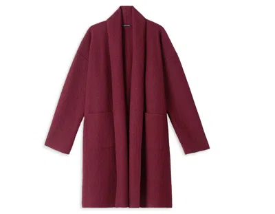 Pre-owned Eileen Fisher Lightweight Boiled Wool Long Cardigan Coat Red Cedar Dark Red L
