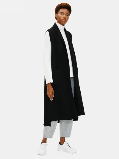 Eileen Fisher Lightweight Boiled Wool Long Vest In Responsible Wool In Black