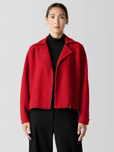Eileen Fisher Lightweight Boiled Wool Motorcycle Jacket In Regenerative Wool In Scarlet