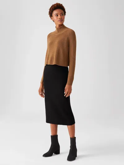 Eileen Fisher Lightweight Boiled Wool Pencil Skirt In Responsible Wool In Black