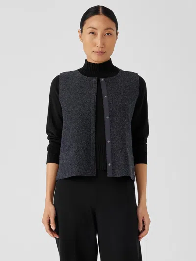 Eileen Fisher Lightweight Boiled Wool Round Neck Vest In Regenerative Wool In Gray
