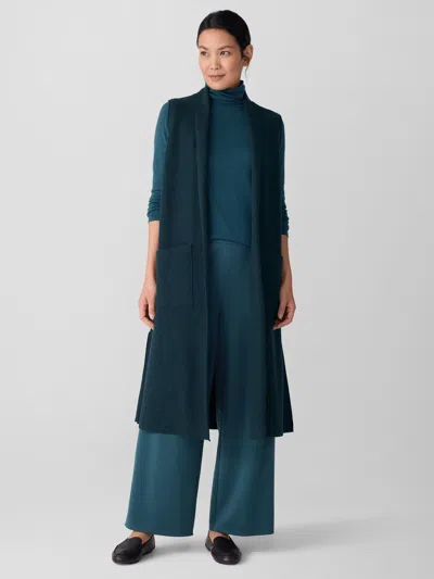 Eileen Fisher Lightweight Boiled Wool Shawl Collar Vest In Regenerative Wool In Alpine