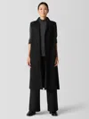 Eileen Fisher Lightweight Boiled Wool Shawl Collar Vest In Regenerative Wool In Black