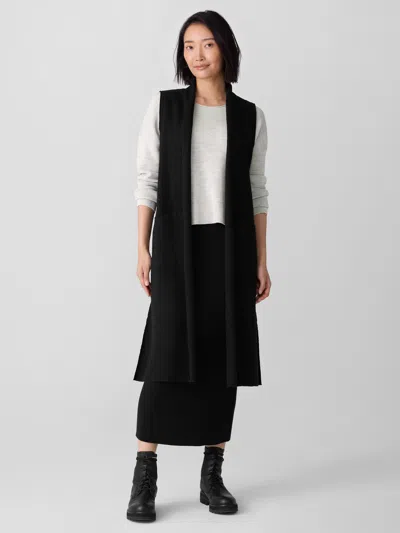 Eileen Fisher Lightweight Boiled Wool Shawl Collar Vest In Regenerative Wool In Black