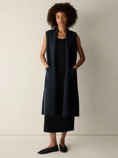 Eileen Fisher Lightweight Boiled Wool Shawl Collar Vest In Regenerative Wool In Maritime