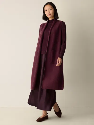 Eileen Fisher Lightweight Boiled Wool Shawl Collar Vest In Regenerative Wool In Wine