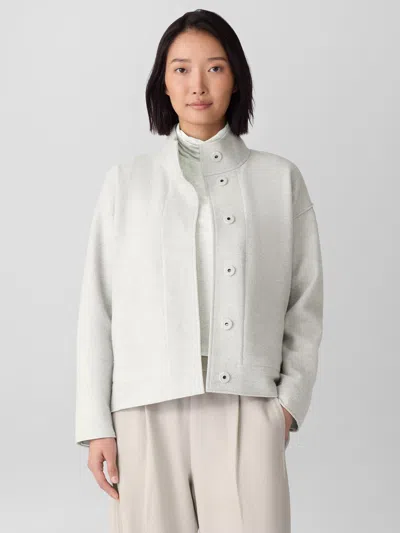 Eileen Fisher Lightweight Boiled Wool Stand Collar Jacket In Regenerative Wool In Sea Salt
