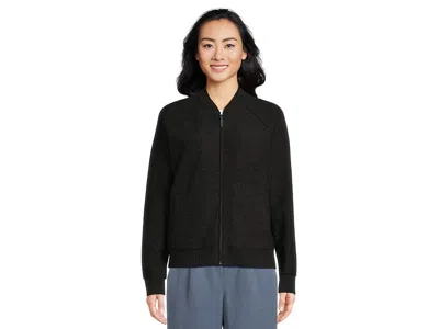 Eileen Fisher Lightweight Boiled Wool Stand Collar Jacket With Pockets In Black
