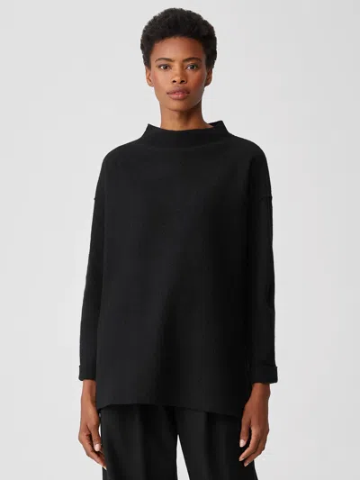 Eileen Fisher Lightweight Boiled Wool Top In Responsible Wool In Black