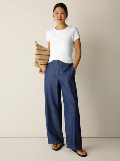 Eileen Fisher Lightweight Organic Cotton Denim Full-length Trouser In Blue