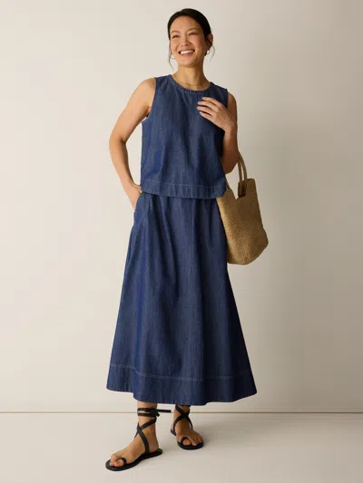 Eileen Fisher Lightweight Organic Cotton Denim Half-circle Skirt In Blue