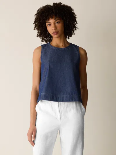 Eileen Fisher Lightweight Organic Cotton Denim Shell In Blue