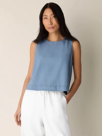 Eileen Fisher Lightweight Organic Cotton Denim Shell In Blue