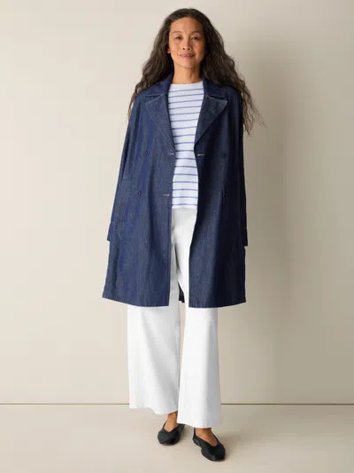 Eileen Fisher Lightweight Organic Cotton Denim Trench Coat In Blue