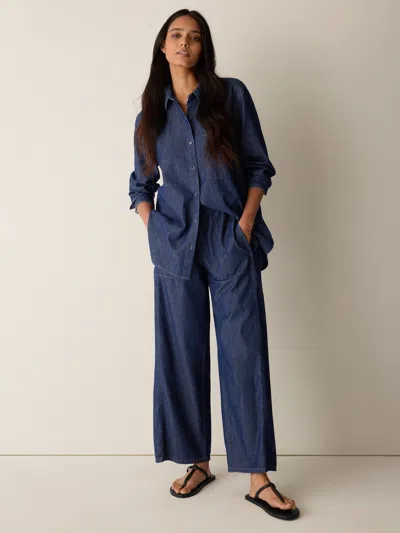 Eileen Fisher Lightweight Organic Cotton Denim Wide-leg Pant In Dark Indigo