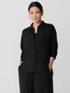 Eileen Fisher Lightweight Organic Cotton Terry Classic Collar Shirt In Black