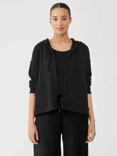 Eileen Fisher Lightweight Organic Cotton Terry Hooded Top In Black
