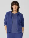 Eileen Fisher Lightweight Organic Cotton Terry Hooded Top In Blue