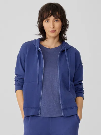 Eileen Fisher Lightweight Organic Cotton Terry Hooded Top In Blue