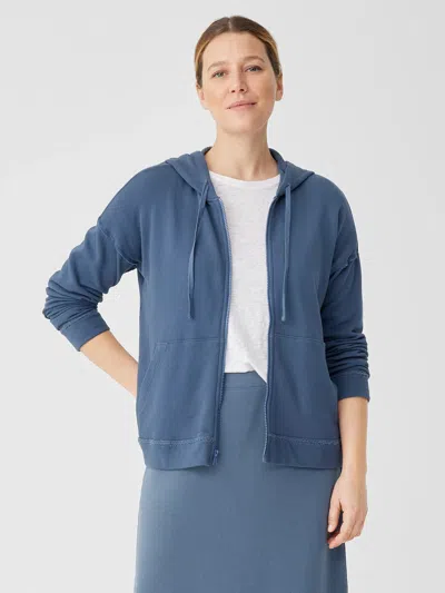 Eileen Fisher Lightweight Organic Cotton Terry Hooded Top In Blue