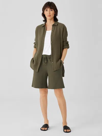 Eileen Fisher Lightweight Organic Cotton Terry Shorts In Green