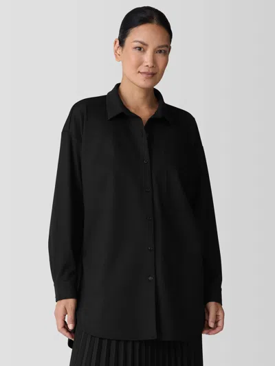 Eileen Fisher Lightweight Ponte Classic Collar Long Shirt In Black