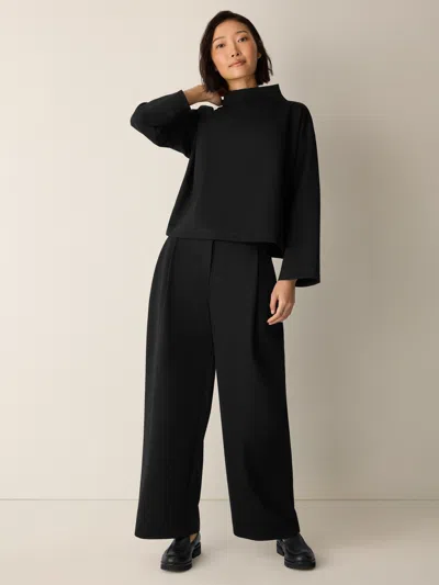 Eileen Fisher Lightweight Ponte Pleated Wide-leg Pant In Black