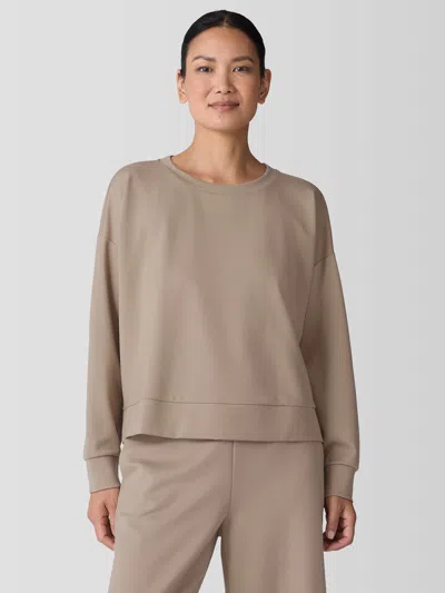 Eileen Fisher Lightweight Ponte Round Neck Top In Green