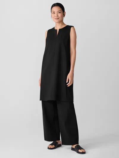 Eileen Fisher Lightweight Ponte Split Neck Dress In Black