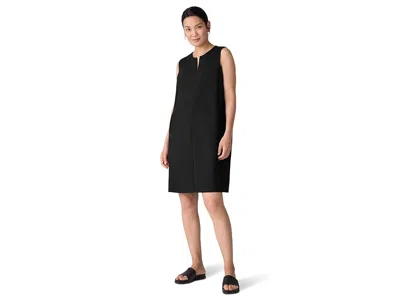 Eileen Fisher Lightweight Ponte Split Neck Shift Dress In Black