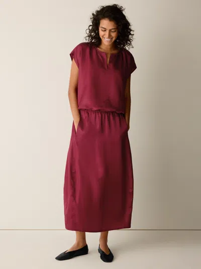 Eileen Fisher Lightweight Satin Shimmer Lantern Skirt In Ruby