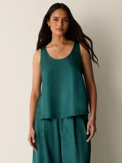 Eileen Fisher Lightweight Satin Shimmer Scoop Neck Tank In Green