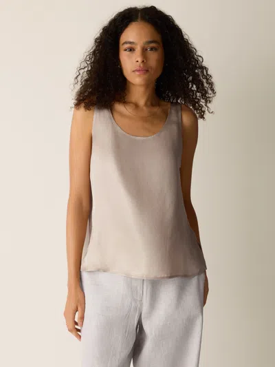Eileen Fisher Lightweight Satin Shimmer Scoop Neck Tank In Neutral