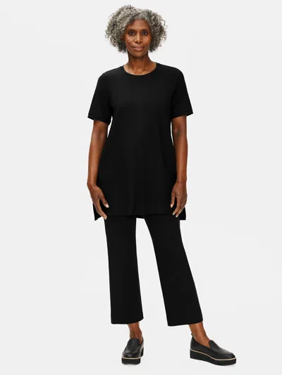 Eileen Fisher Lightweight Washable Stretch Crepe Crew Neck Tunic In Black