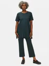 Eileen Fisher Lightweight Washable Stretch Crepe Crew Neck Tunic In Green