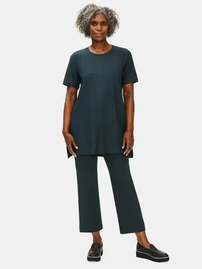 Eileen Fisher Lightweight Washable Stretch Crepe Crew Neck Tunic In Green