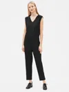 Eileen Fisher Lightweight Washable Stretch Crepe V-neck Jumpsuit In Black