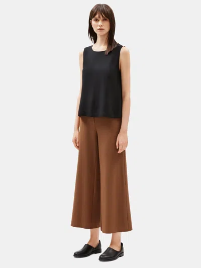 Eileen Fisher Lightweight Washable Stretch Crepe Wide-leg Ankle Pant In Brown